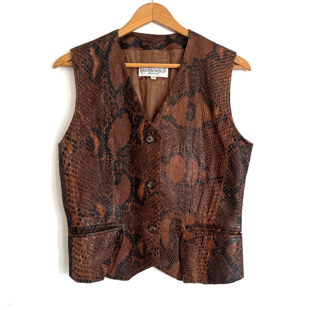Brown Snake-Print Leather Vest